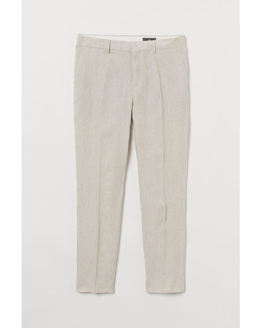 H\u0026M Linen Pants in Light Beige Melange 