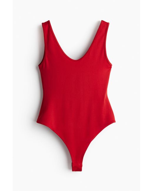 H&M Tricot Stringbody in het Red