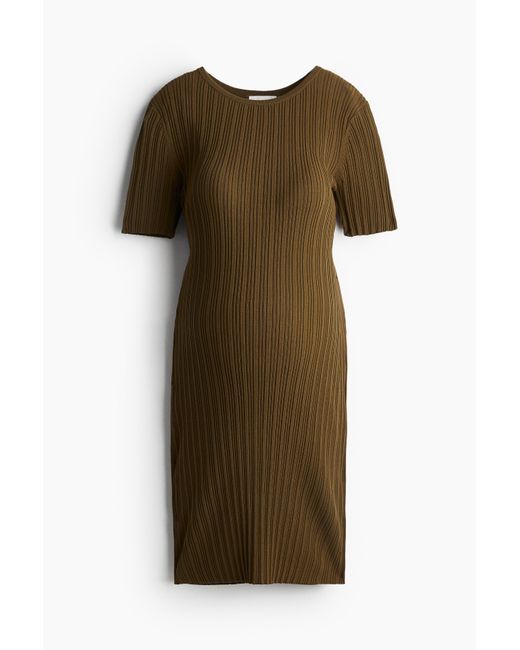 H&M Green MAMA Geripptes Strickkleid