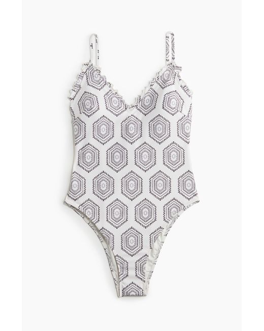 H&M White Badeanzug mit wattierten Cups und Volantbesatz