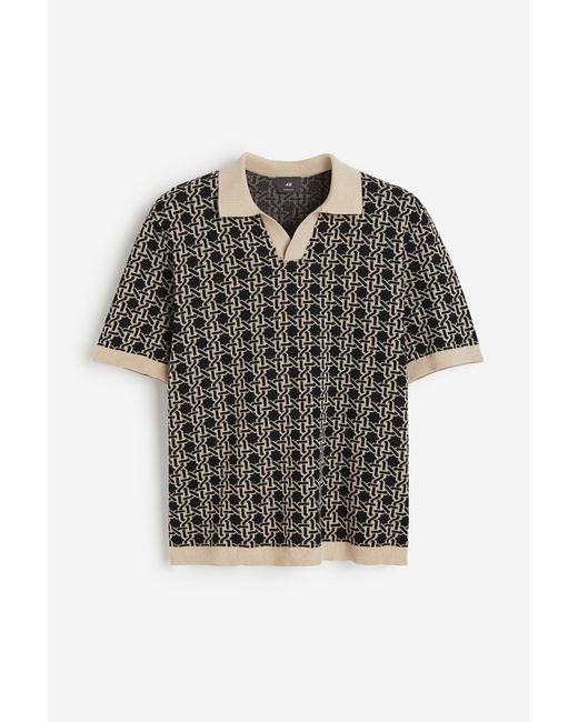 H&M Jacquardgebreid Poloshirt in het Black voor heren