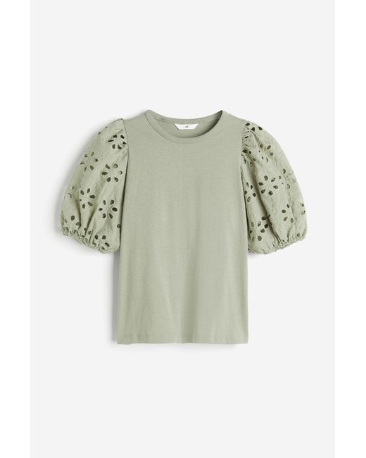 H&M Green Shirt mit Broderie Anglaise