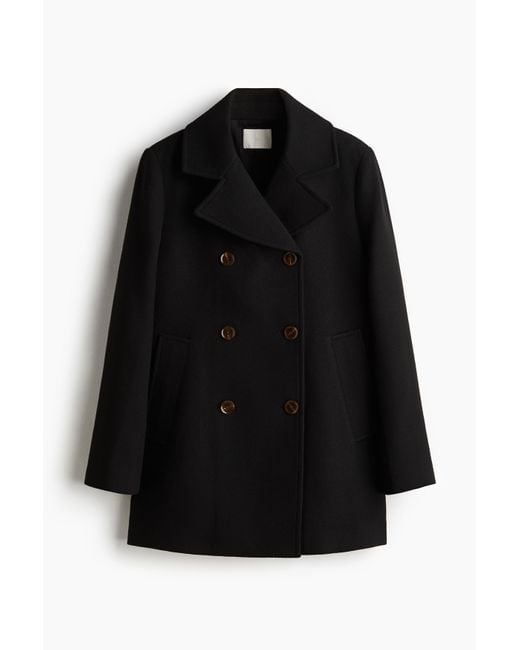 H&M Black Zweireihiger Twillmantel