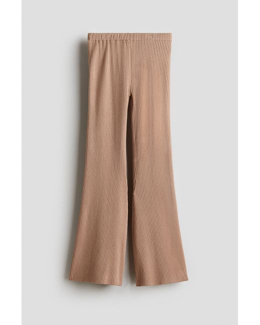 Pantalon Évasé En Maille Côtelée H&M en coloris Brown
