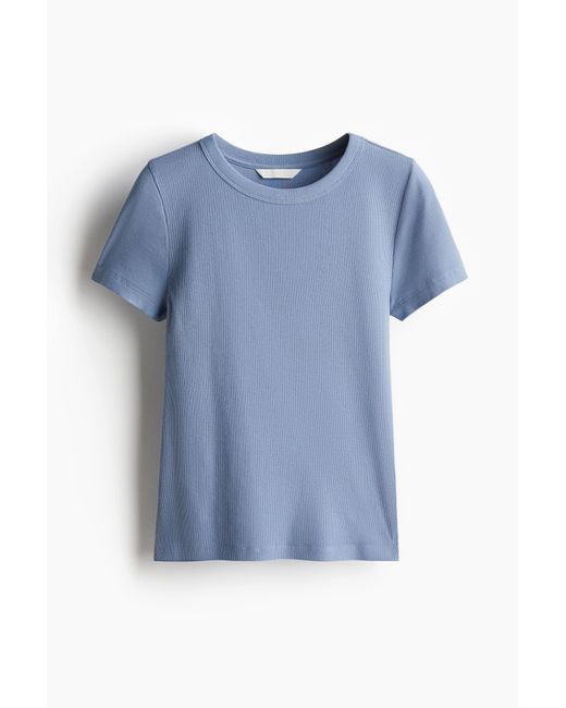 H&M Blue Geripptes T-Shirt aus Modalmix