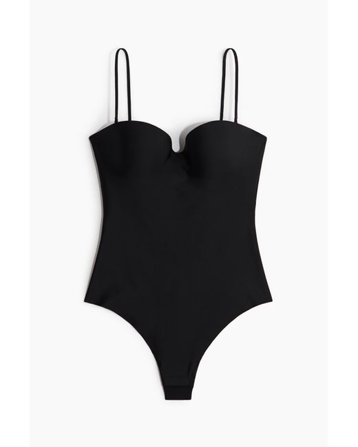 H&M Black Mikrofaser-Body mit wattierten Cups