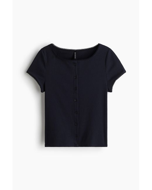 H&M Blue Geripptes Shirt mit Knopfleiste