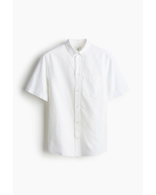 H&M Kurzärmeliges Oxford-Hemd in Regular Fit in White für Herren