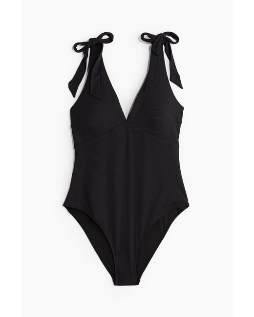 H&M Padded-cup High Leg Swimsuit in het Black