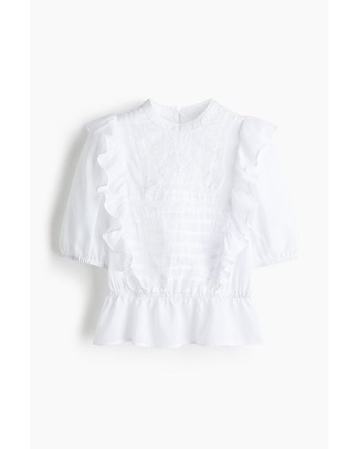 H&M White Bestickte Bluse
