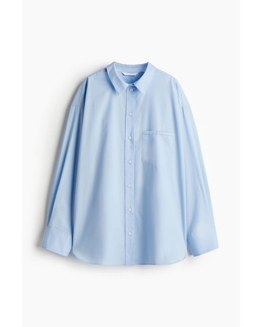 H&M Blue Baumwollhemd in Loose Fit