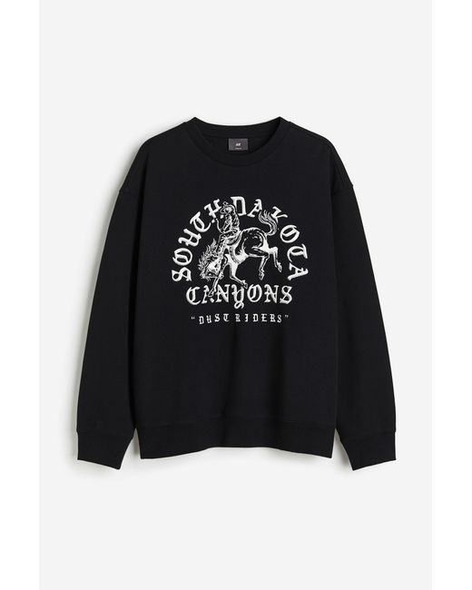 H&M Bedrucktes Sweatshirt in Loose Fit in Black für Herren