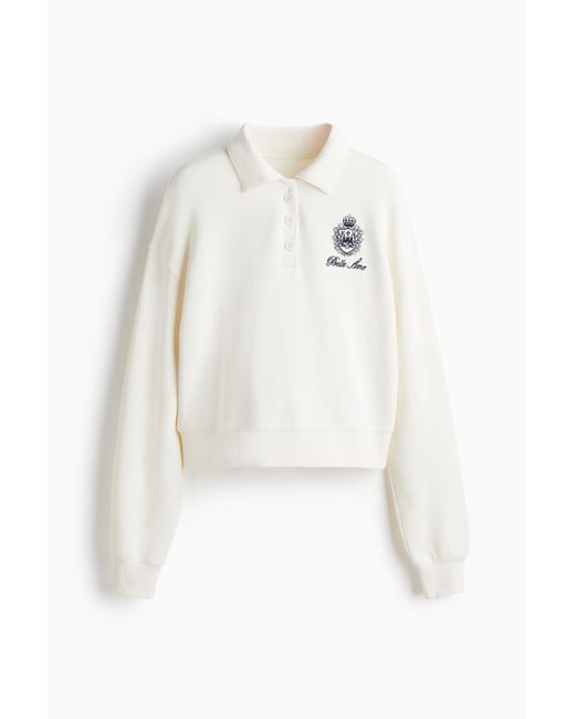 H&M White Poloshirt in Loose Fit