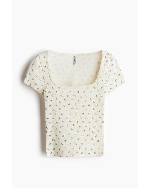 H&M Geribd T-shirt Met Picotrandjes in het White