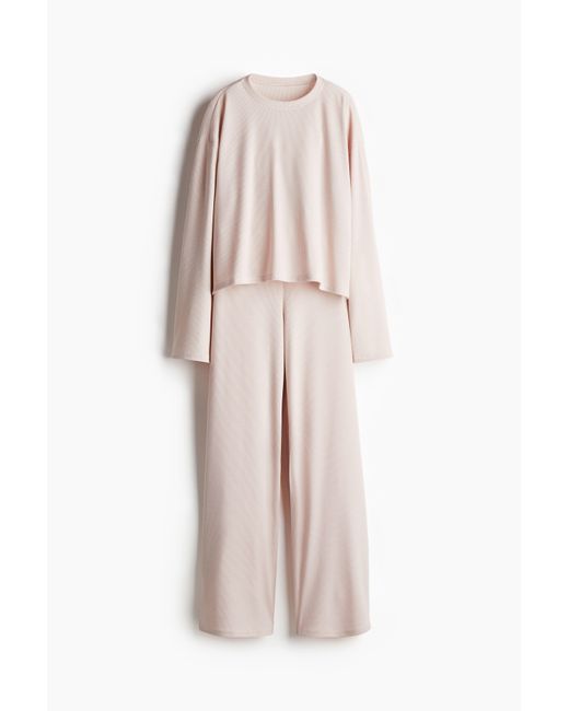 H&M Pink Pyjama mit Waffelstruktur