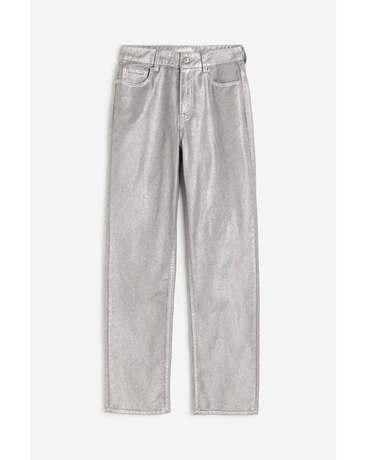 H&M Coated Straight High Jeans in het Gray