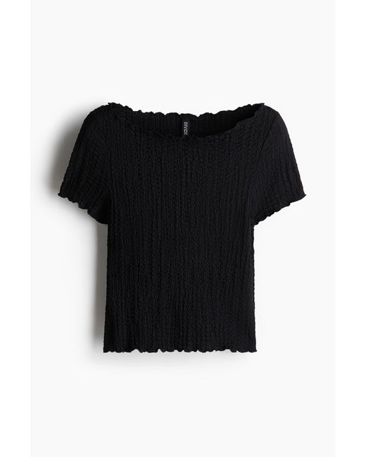 H&M Black Crinkle-Bluse mit Overlock-Details