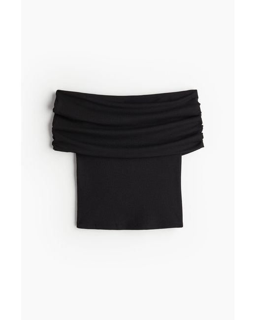 H&M Black Geripptes Off-Shoulder-Shirt