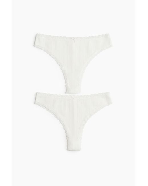H&M White 2er-Pack Brazil Slips aus Baumwoll-Pointelle