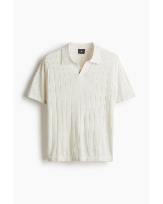H&M Poloshirt aus feinem Rippstrick in Regular Fit in White für Herren