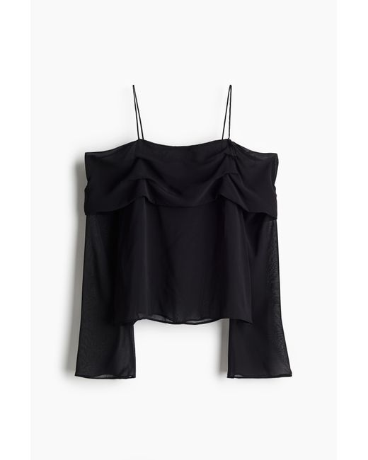 H&M Black Schulterfreies Chiffonshirt