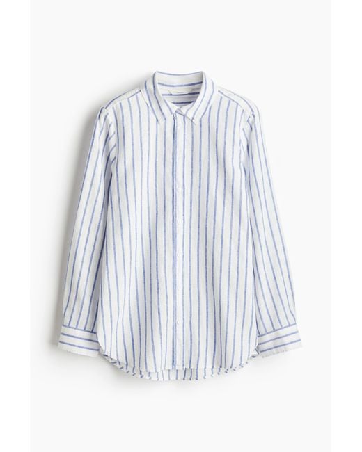 H&M White Bluse aus Leinenmix