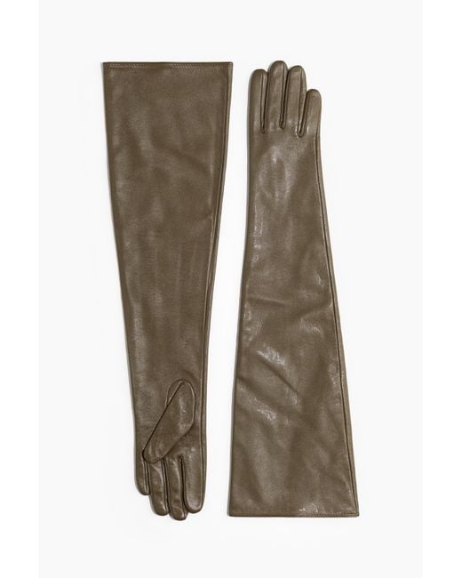 H&M Green Lange Lederhandschuhe