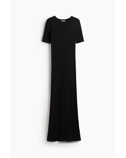 Robe T-shirt en maille côtelée H&M en coloris Black