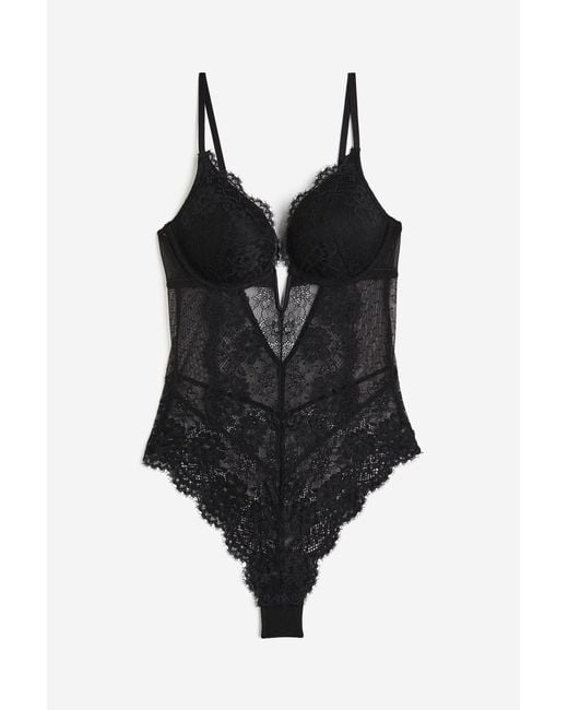 H&M Kanten Superpush-up Body in het Black