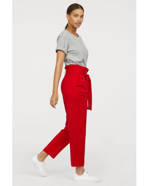 Red Paperbag Skinny Trousers  In The Style