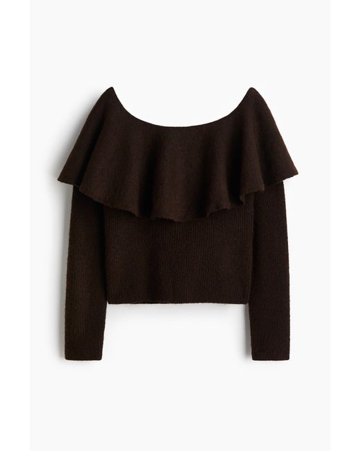 H&M Black Schulterfreier Pullover mit Volant