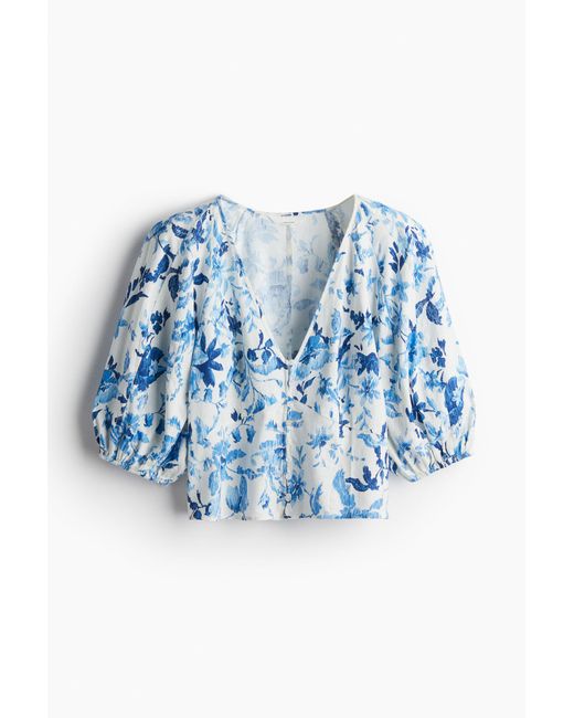 H&M Blue Bluse aus Leinenmix