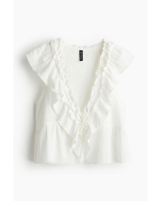 H&M White Top aus Baumwolle mit Volantbesatz