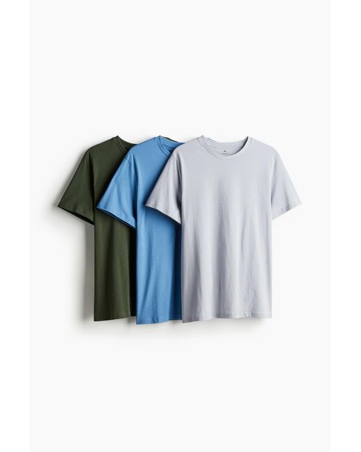 H&M 3er-Pack T-Shirts in Regular Fit in Blue für Herren