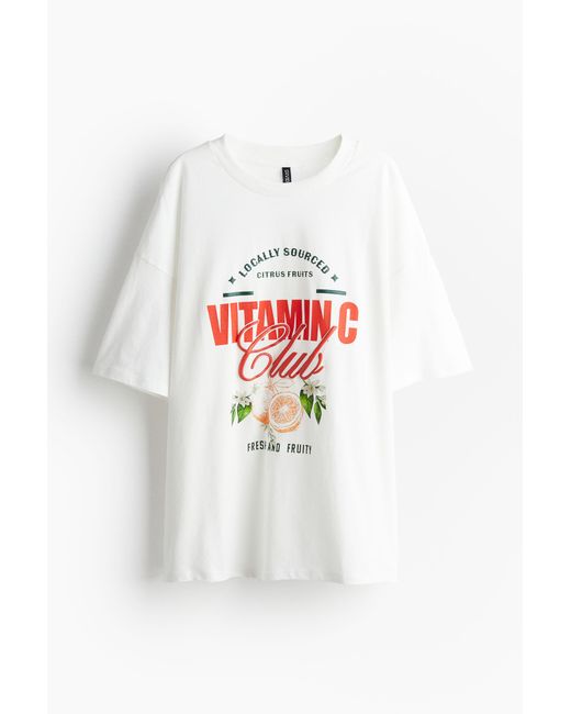 H&M White Oversized T-Shirt mit Motivdetail