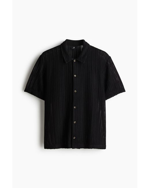 H&M Hemd im Häkellook in Regular Fit in Black für Herren