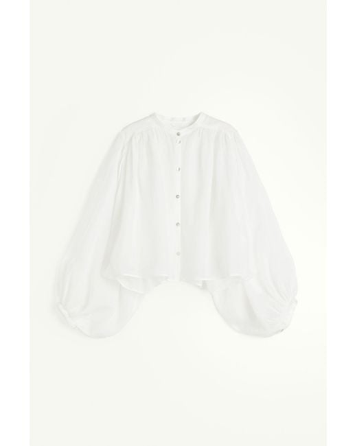 H&M White Bluse aus Ramie mit Ballonärmeln