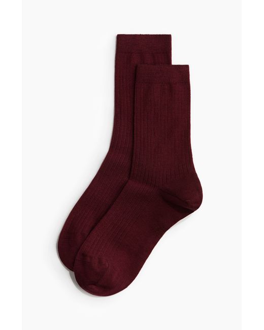 H&M Merino Wool Rib Sock in het Purple