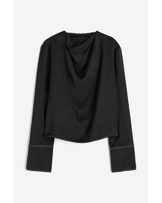 H&M Black Satinbluse mit Wasserfallausschnitt