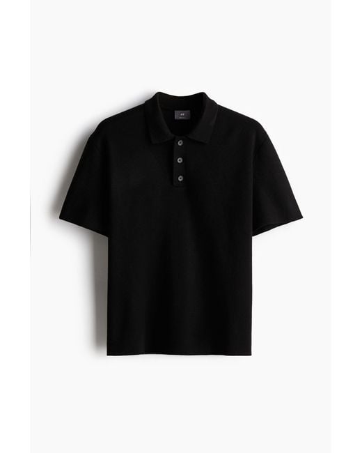 H&M Feinstrick-Poloshirt in Regular Fit in Black für Herren