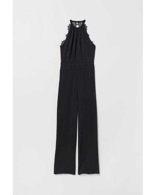 H M Jumpsuit With Lace In Black Lyst