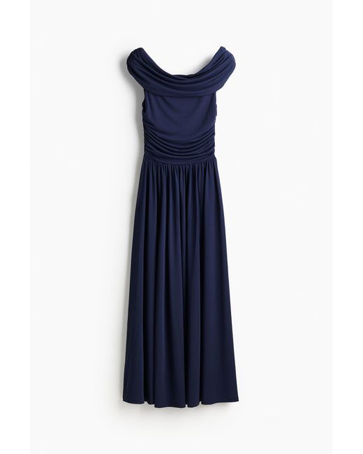 H&M Blue Drapiertes Off-Shoulder-Kleid