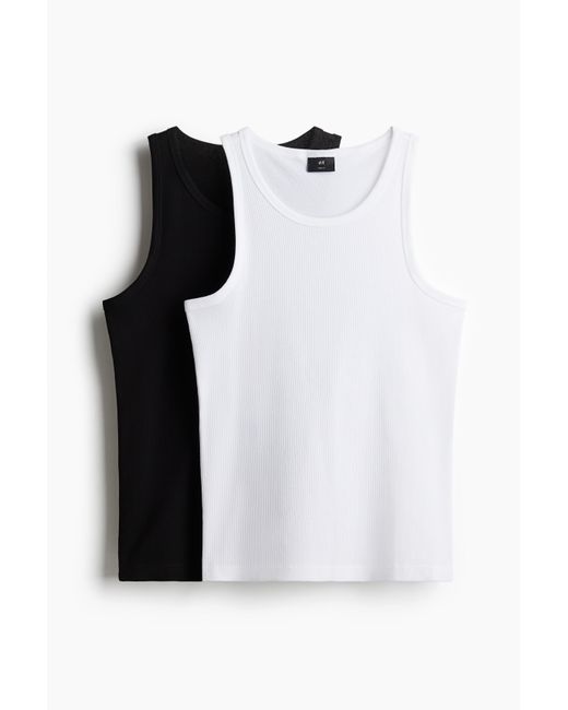H&M Set Van 2 Geribde Tanktops in het White voor heren