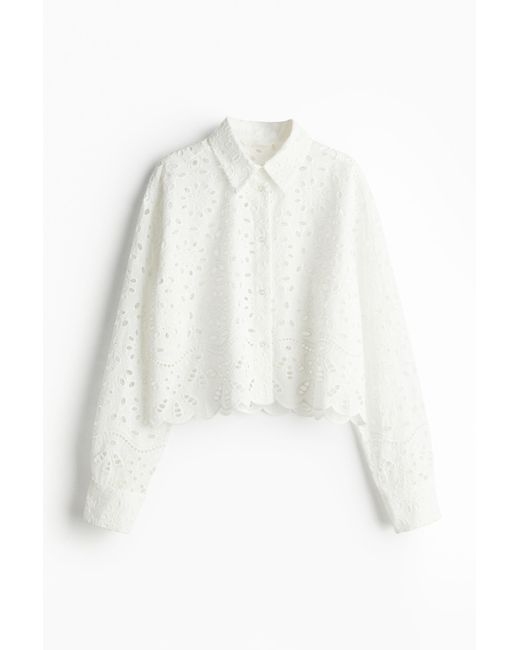 H&M Overhemdblouse Met Broderie Anglaise in het White