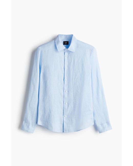 H&M Leinenhemd in Slim Fit in Blue für Herren