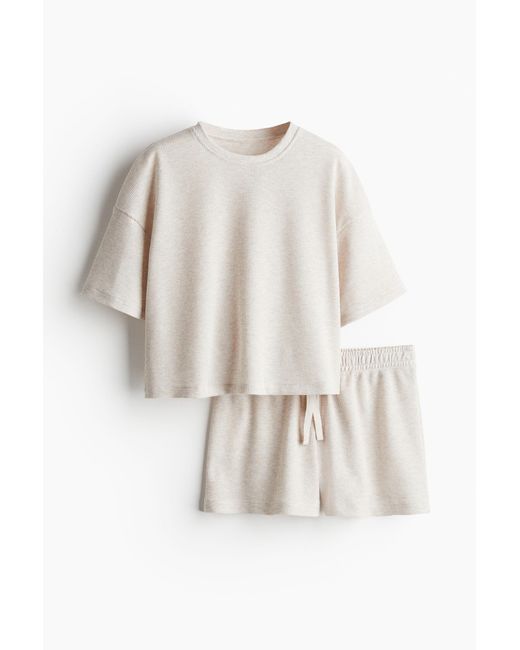 H&M Pyjamatop En -short Met Wafelstructuur in het White
