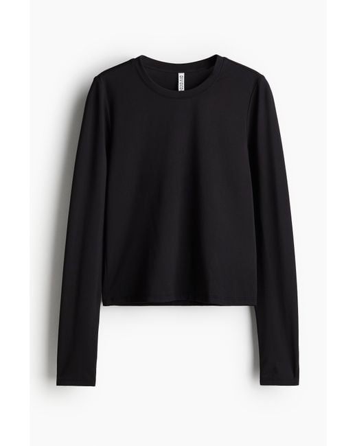 Top À Manches Longues En Microfibre H&M en coloris Noir Lyst