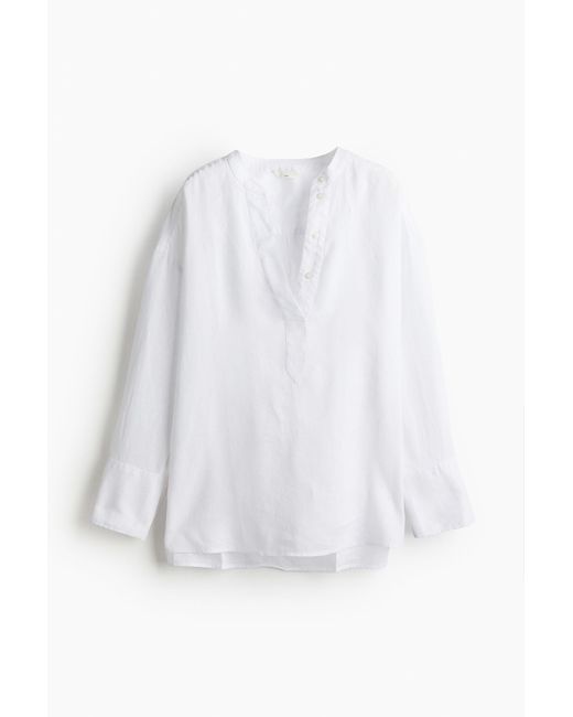 H&M Linnen Popover-blouse in het White