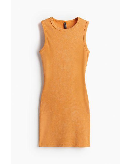 H&M Orange Geripptes Bodycon-Kleid