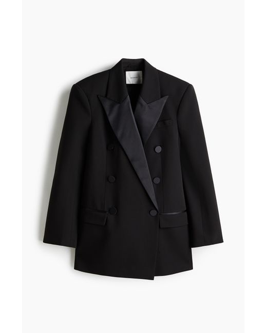 H&M Double-breasted Smokingblazer in het Black
